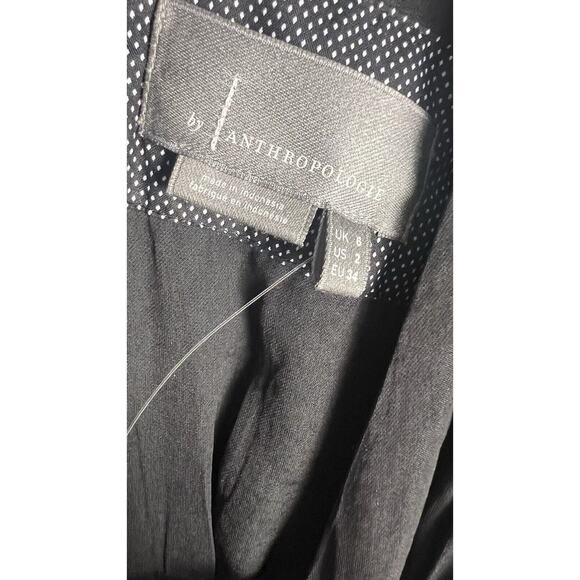 Anthropologie Gwendolyn Deep V-Neck Long Puff Sleeve Black‎ Midi Dress Sz 2 NWOT - Picture 10 of 12